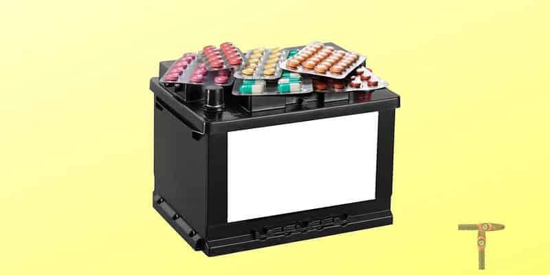 Car battery with sachets of drugs on top