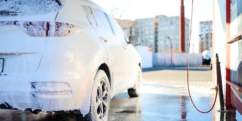 White SUV in soap