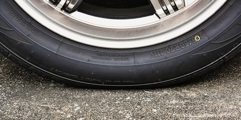 Tire sidewall showing important codes for size, speed, and load